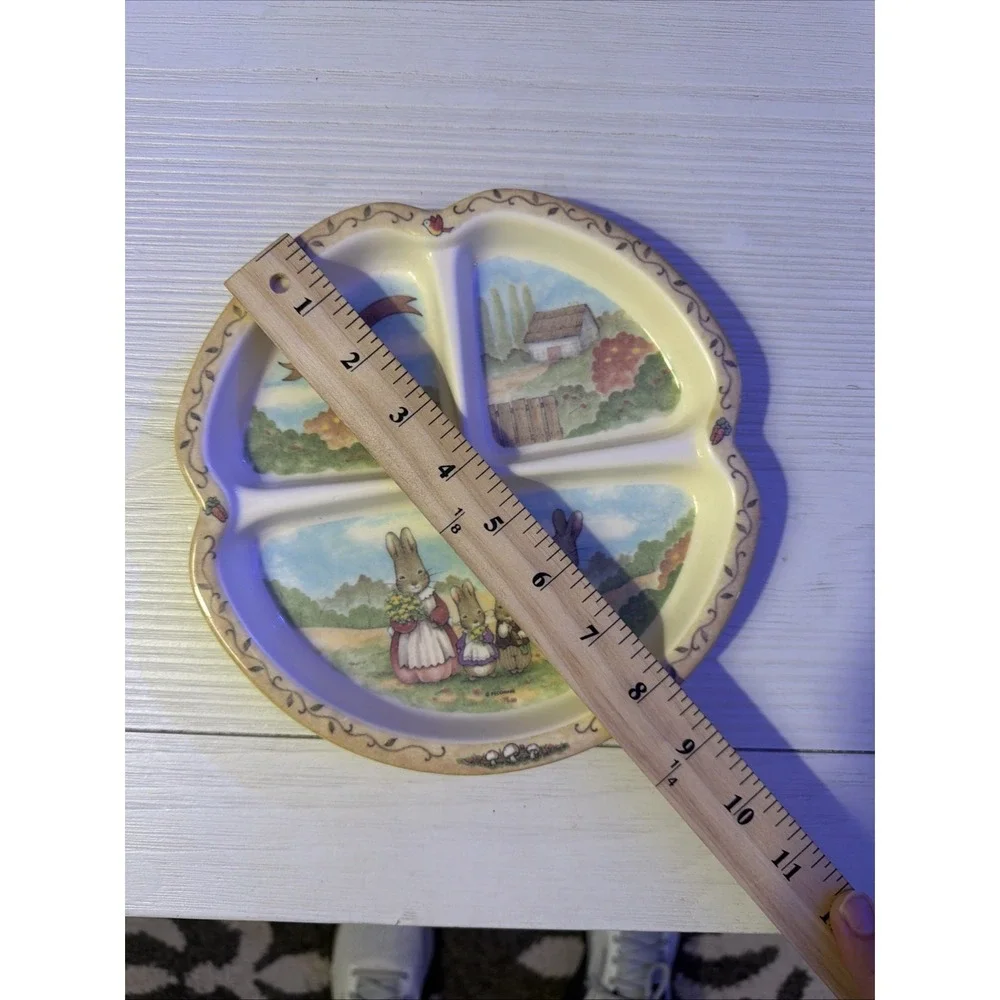 Peco Divided Plate Kids Cream Bunny Family Melamine Good Scalloped 01673 Vintage